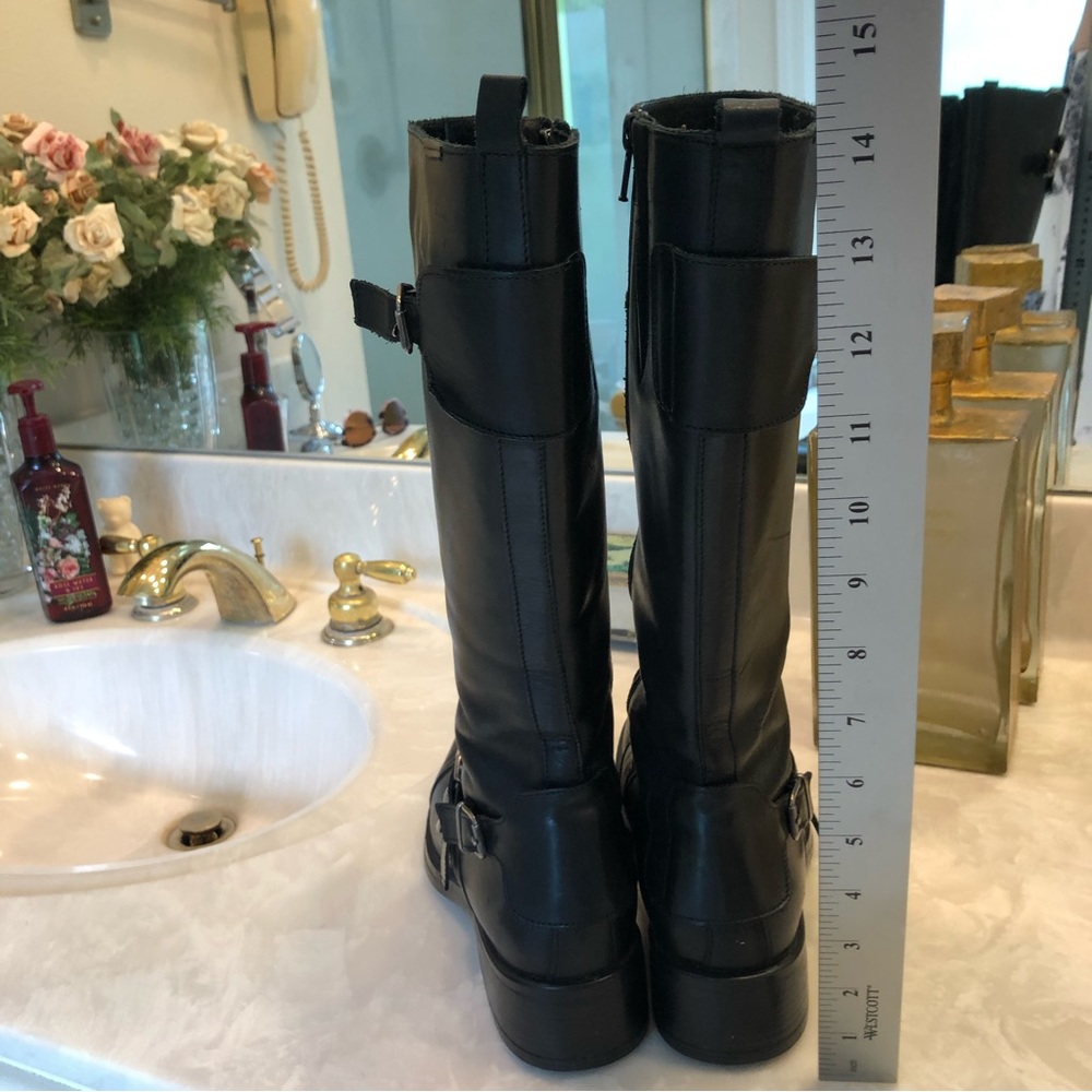 Elle Motorcycle Chunky Black Leather Boots with Silver Detail. So on trend! Sz39 - Picture 11 of 14